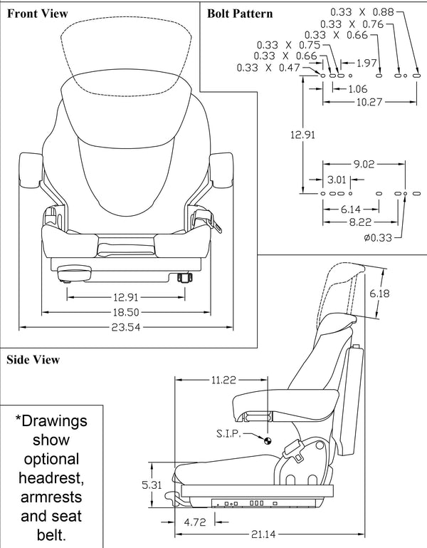 Cub Cadet Lawn Mower Replacement Seat & Mechanical Suspension - Fits Various Models - Black Vinyl