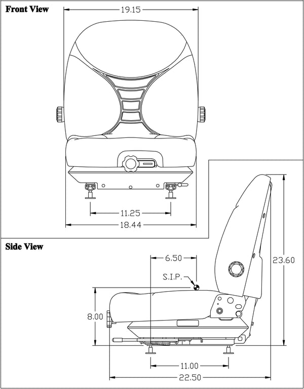 Kubota B26TLB Tractor Replacement Seat & Mechanical Suspension - Black Vinyl