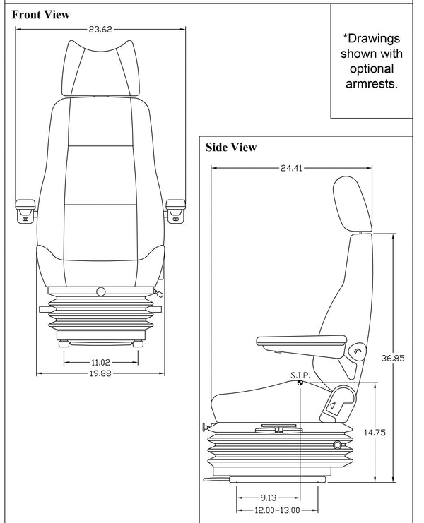 Komatsu Wheel Loader Replacement Seat & Mechanical Suspension - Fits Various Models - Gray Cloth