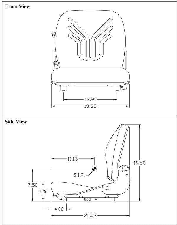 Bobcat Skid Steer Replacement Seat & Semi-Suspension - Fits Various Models - Black Vinyl