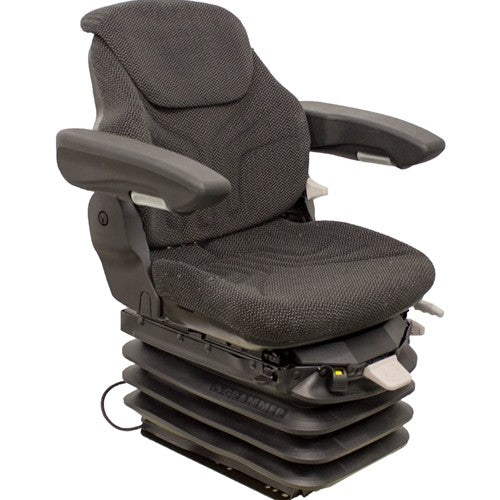 International Harvester 86-88 Series Tractor Replacement Seat & Air Suspension - Fits Various Models - Black/Gray Cloth