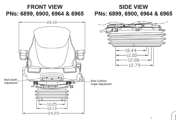 John Deere 6000-7000 Series Tractor Replacement Seat & Air Suspension - Fits Various Models - Brown Cloth