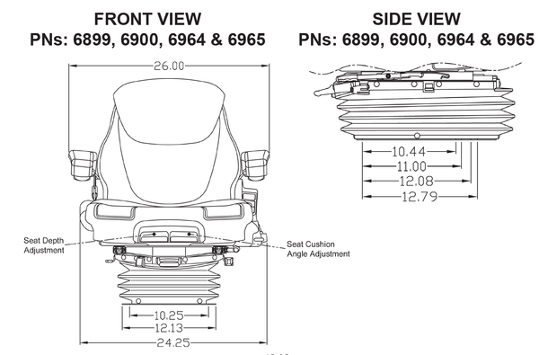 John Deere 6000-7030 Series Tractor Replacement Seat & Air Suspension - Fits Various Models - Brown Cloth