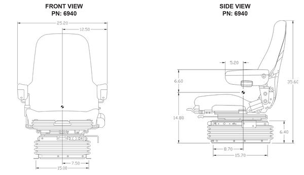John Deere K Series Wheel Loader Replacement Seat & Air Suspension- Fits Various Models - Gray Cloth
