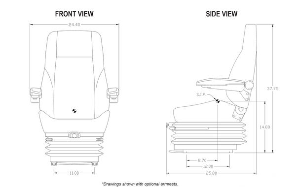 John Deere Dozer Replacement Seat & Air Suspension (24V) - Fits Various Models - Gray Cloth