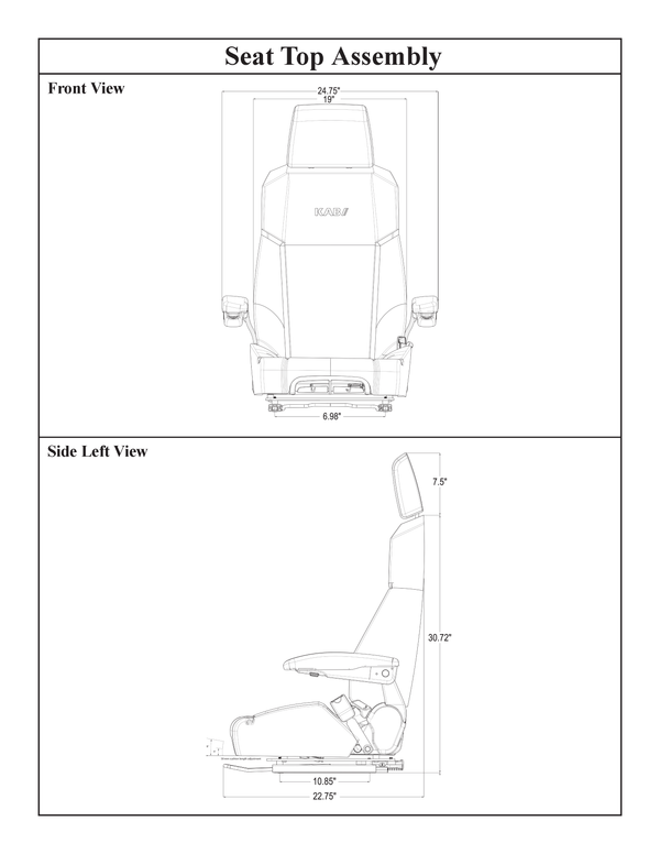 Caterpillar Excavator/Material Handler Replacement Seat Top Assembly - Fits Various Models - Multi-Gray Cloth