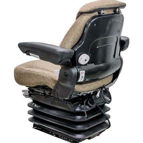 White Tractor Replacement Seat & Air Suspension - Fits Various Models - Brown Cloth