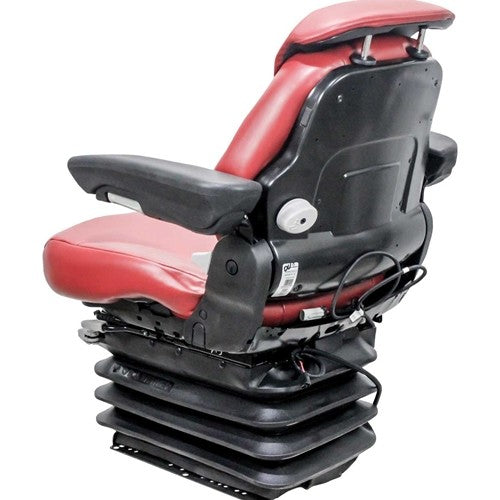 White Tractor Replacement Seat & Air Suspension - Fits Various Models - Red Leatherette