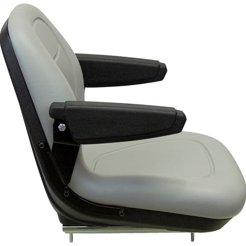 Kubota Lawn Mower Replacement Bucket Seat with Slide Rails & Arms - Fits Various Models - Gray Vinyl