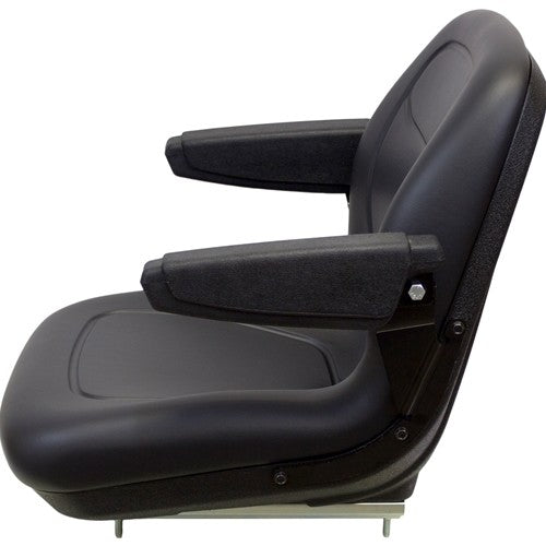Kubota Lawn Mower Replacement Bucket Seat with Slide Rails & Arms - Fits Various Models - Black Vinyl