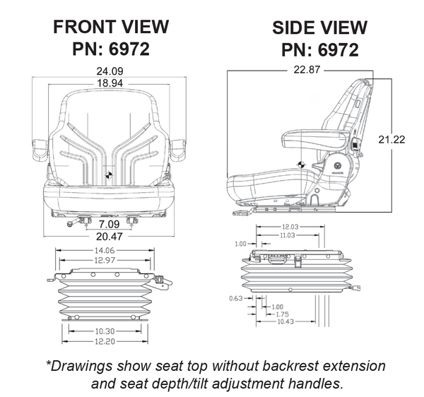 Case Agri-King Tractor Replacement Seat & Air Suspension - Fits Various Models - Black/Gray Cloth