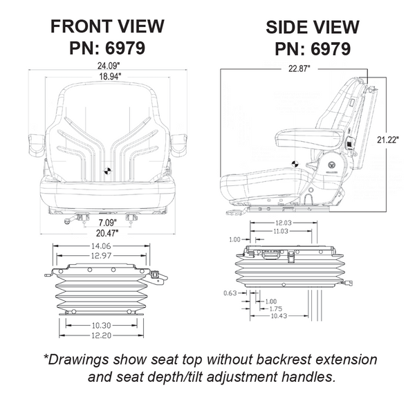 New Holland Tractor Replacement Seat & Air Suspension - Fits Various Models - Black/Gray Cloth