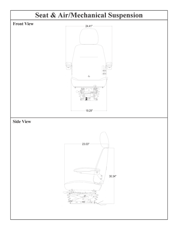 JCB Telehandler Replacement Seat & Air Suspension - Fits Various Models - Gray Cloth