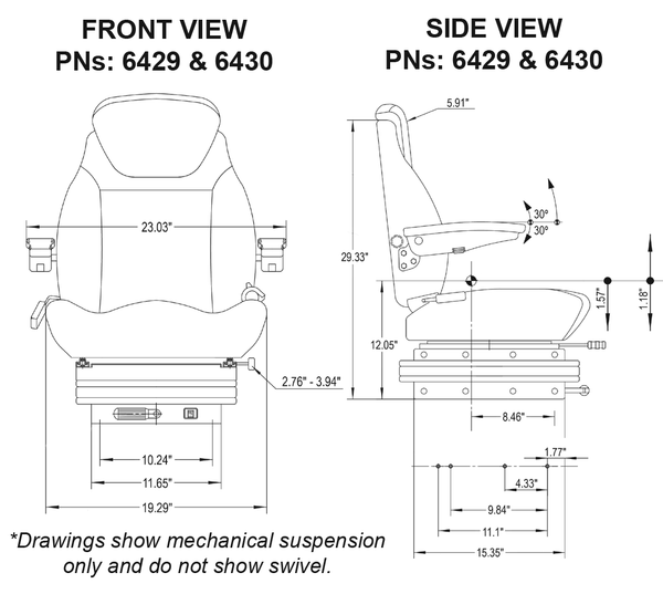 Ford 9030 Tractor Replacement Seat & Air Suspension - Black Cloth