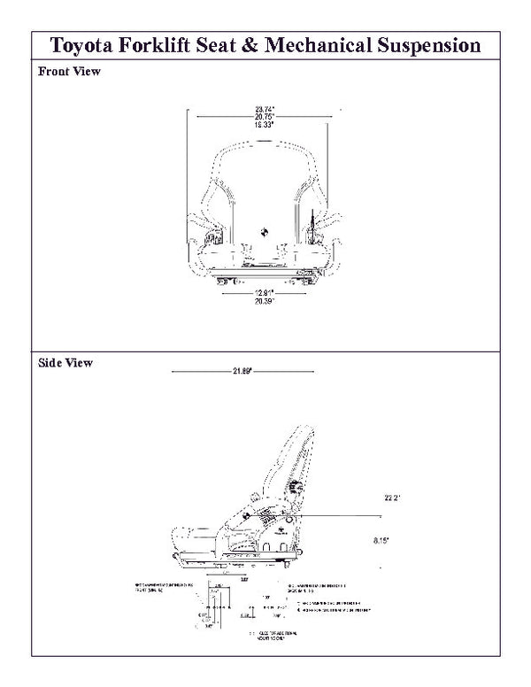 Toyota 7F-8F-THDC Series Forklift Replacement Seat & Mechanical Suspension - Fits Various Models - Black Vinyl