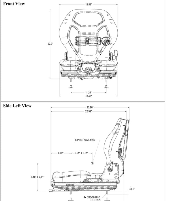 Skytrak Telehandler Seat & Mechanical Suspension - Fits Various Models - Gray Vinyl
