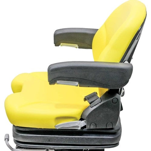 Caterpillar Excavator Replacement Seat w/Armrests & Air Suspension - Fits Various Models - Yellow Vinyl