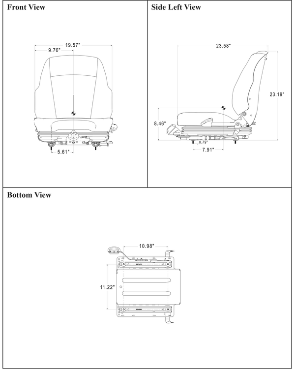 Terex Telehandler Seat & Mechanical Suspension - Black Vinyl