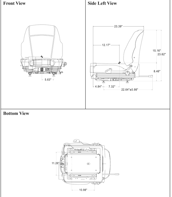 Bobcat M Series Skid Steer Replacement Seat & Air Suspension - Fits Various Models - Black Vinyl