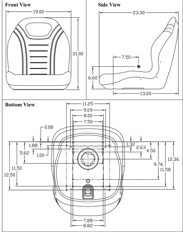 Gravely Everride and Pro Lawn Mower Replacement Bucket Seat (Full Pattern) - Fits Various Models - Black Vinyl
