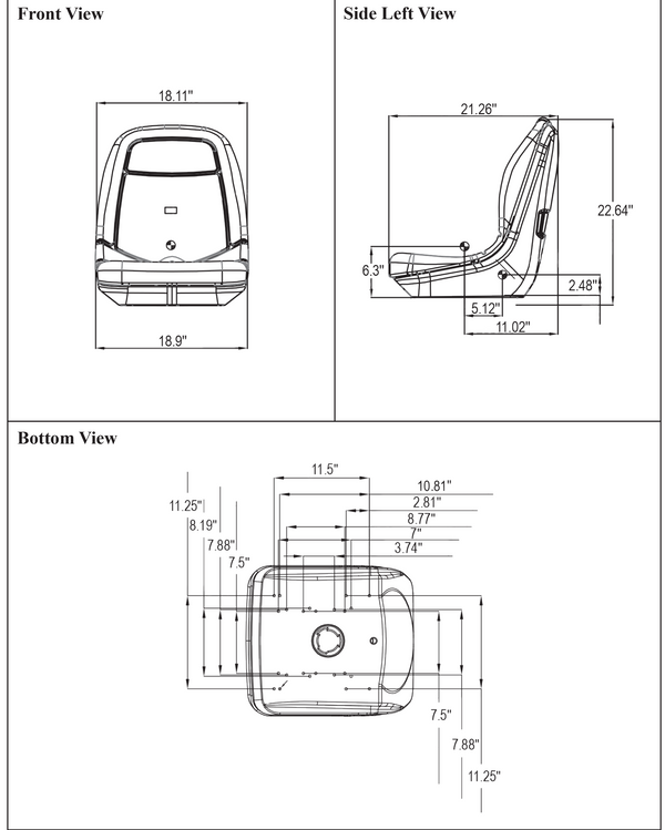 John Deere Gator Replacement Bucket Seat - Fits Various Models - Gray Vinyl