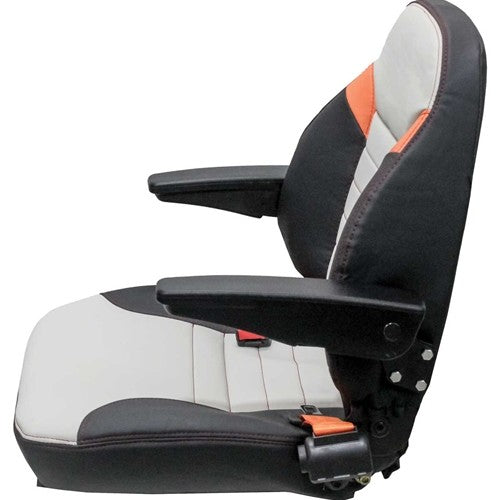Case Loader/Backhoe Replacement Seat Assembly - Fits Various Models - Black/Silver/Orange Vinyl