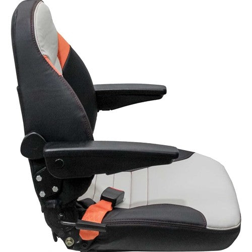 Grasshopper Lawn Mower Replacement Seat Assembly - Fits Various Models - Black/Silver/Orange Vinyl