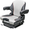 Bobcat Wheel Loader Replacement Seat & Mechanical Suspension - Fits Various Models - Black/Silver Vinyl w/Orange Piping