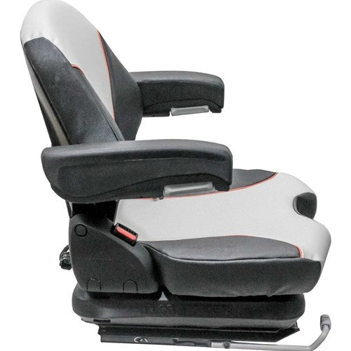 Caterpillar Forklift Replacement Seat & Mechanical Suspension - Fits Various Models - Black/Silver Vinyl w/Orange Piping