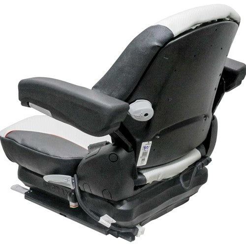 Caterpillar Telehandler Replacement Seat & Mechanical Suspension - Fits Various Models - Black/Silver Vinyl w/Orange Piping