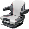 Walker Lawn Mower Replacement Seat & Mechanical Suspension - Fits Various Models - Black/Silver Vinyl w/Red Piping