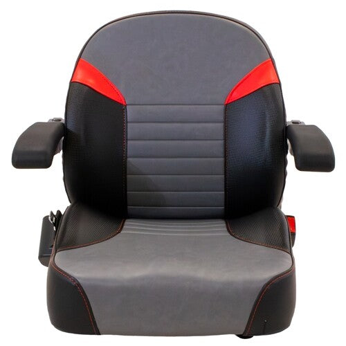 Cub Cadet Lawn Mower Replacement Seat Top w/Armrests & Slide Rails - Fits Various Models - Black/Gray/Red Vinyl