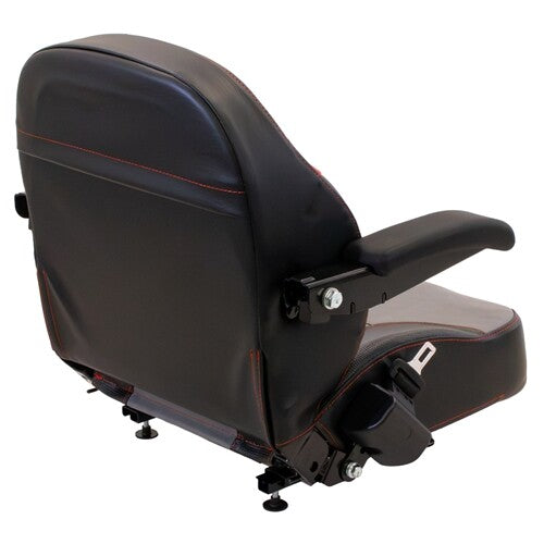 Scag Lawn Mower Replacement Seat Top w/Armrests & Slide Rails - Fits Various Models - Black/Gray/Red Vinyl