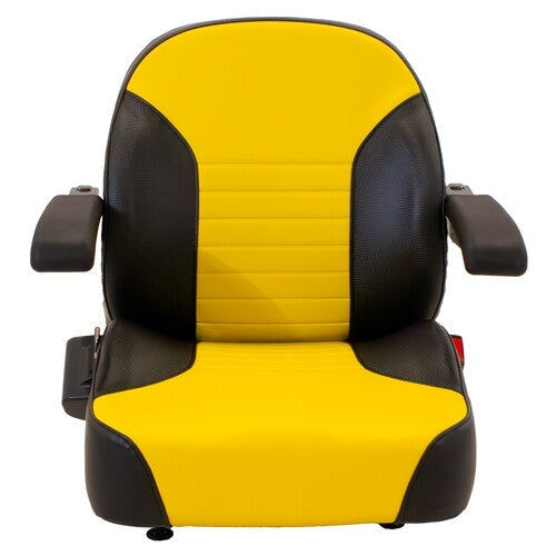 John Deere Lawn Mower Replacement Seat Top w/Armrests & Slide Rails - Fits Various Models - Yellow/Black Vinyl
