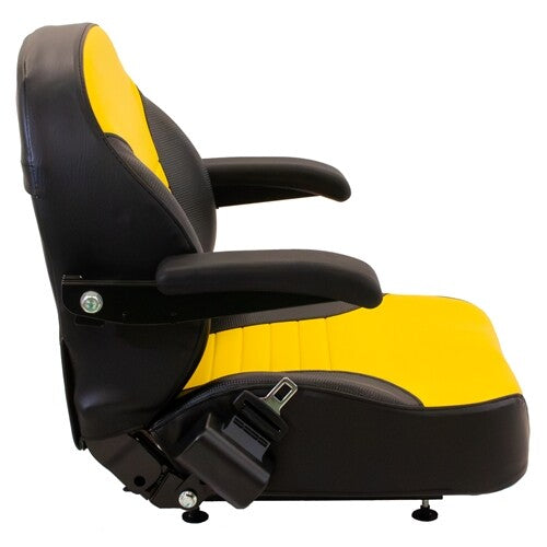 Hustler Lawn Mower Replacement Seat Top w/Armrests & Slide Rails - Fits Various Models - Yellow/Black Vinyl