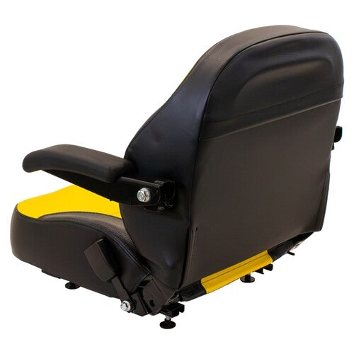 Scag Lawn Mower Replacement Seat Top w/Armrests & Slide Rails - Fits Various Models - Yellow/Black Vinyl