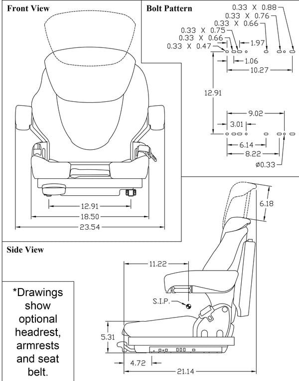 Bobcat Skid Steer Seat & Air Suspension - Fits Various Models - Black Vinyl