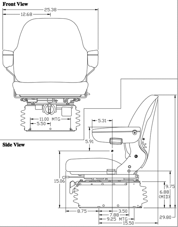 John Deere Wheel Loader Replacement Seat & Air Suspension - Fits Various Models - Gray Cloth