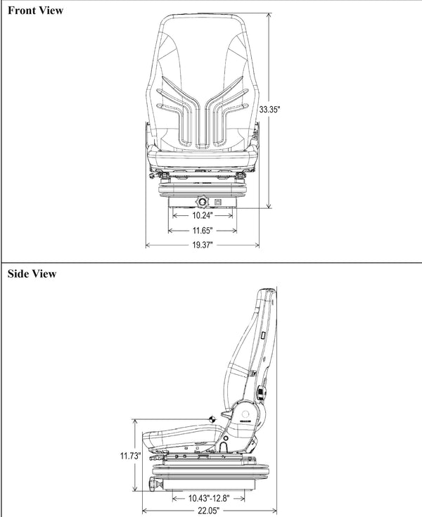 Komatsu Excavator Replacement Seat & Mechanical Suspension - Fits Various Models - Black Vinyl