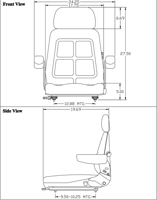 Case Wheel Loader Replacement Seat Assembly - Fits Various Models - Black Cloth