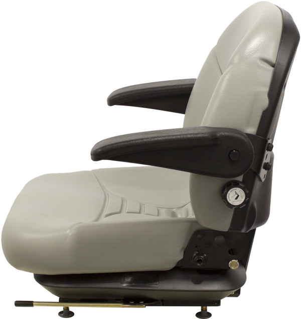 JCB Telehandler Replacement Seat & Mechanical Suspension w/Arms - Fits Various Models - Gray Vinyl
