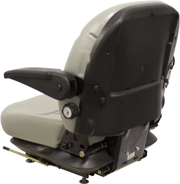 JCB Telehandler Replacement Seat & Mechanical Suspension w/Arms - Fits Various Models - Gray Vinyl
