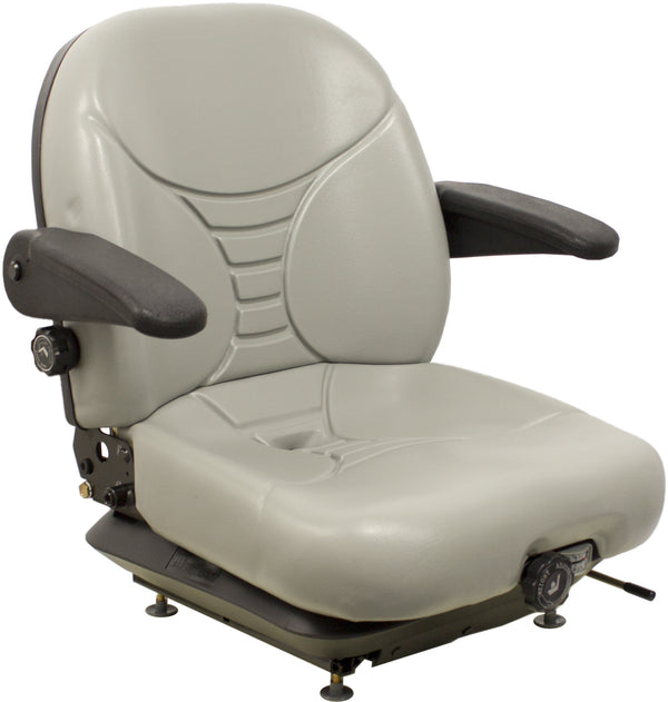 JCB Telehandler Replacement Seat & Mechanical Suspension w/Arms - Fits Various Models - Gray Vinyl