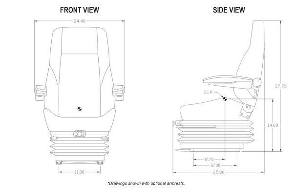 Caterpillar Track Loader Replacement Seat & Air Suspension (24V) - Fits Various Models - Gray Cloth