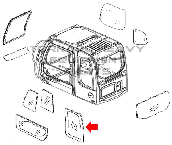 John Deere 4602567 Excavator LH Side Rear Window Replacement Cab Glass