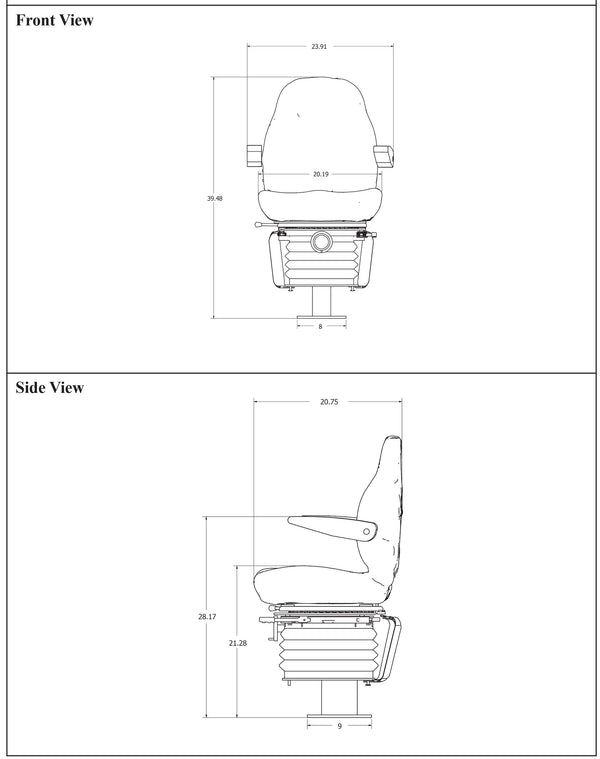 Case 580 Series Loader/Backhoe Replacement Seat & Mechanical Suspension w/Arms - Fits Various Models - Black Cloth