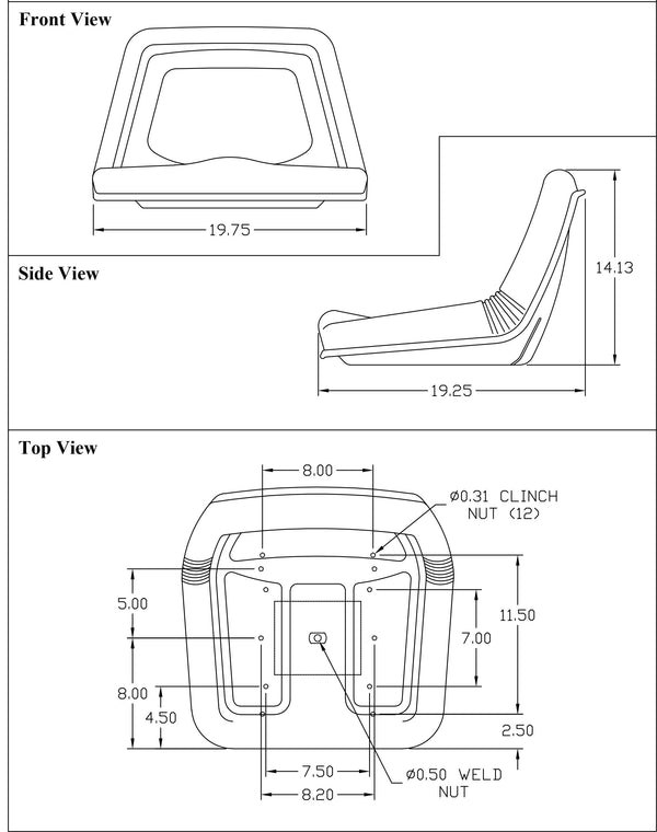 Case Trencher Replacement Bucket Seat - Fits Various Models - Black Vinyl