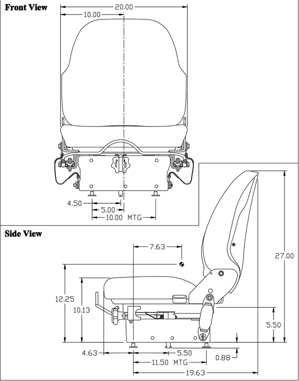 Case Dozer Replacement Seat & Mechanical Suspension - Fits Various Models - Black Vinyl