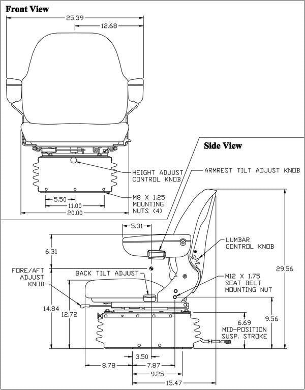 Case Wheel Loader Replacement Seat & Air Suspension - Fits Various Models - Gray Cloth