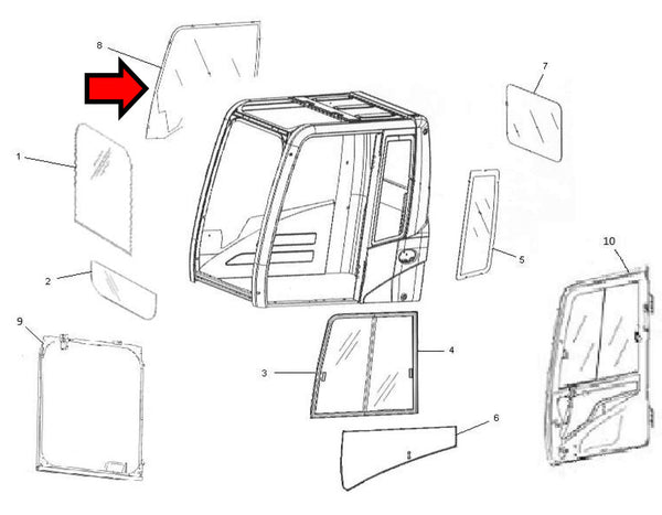 Caterpillar 2346489 Excavator Boom Side Window Cab Glass